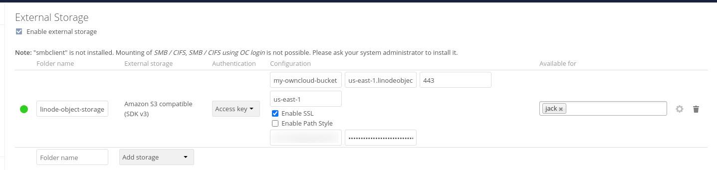 Verify that your Object Storage external mount is enabled Verify that your Object Storage external mount is enabled